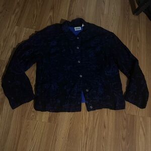 Chico's Black Blue Patterned Embroidered Textured Long Sleeve Jacket Vintage Y2k